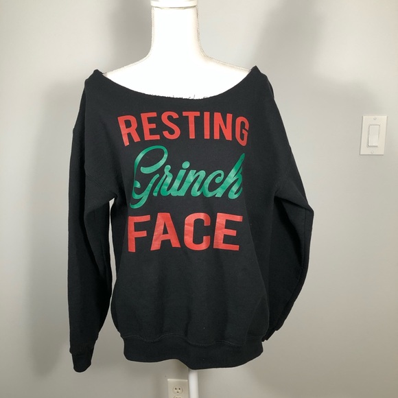 "Resting Grinch Face" Off Shoulder Sweatshirt - Picture 3 of 7
